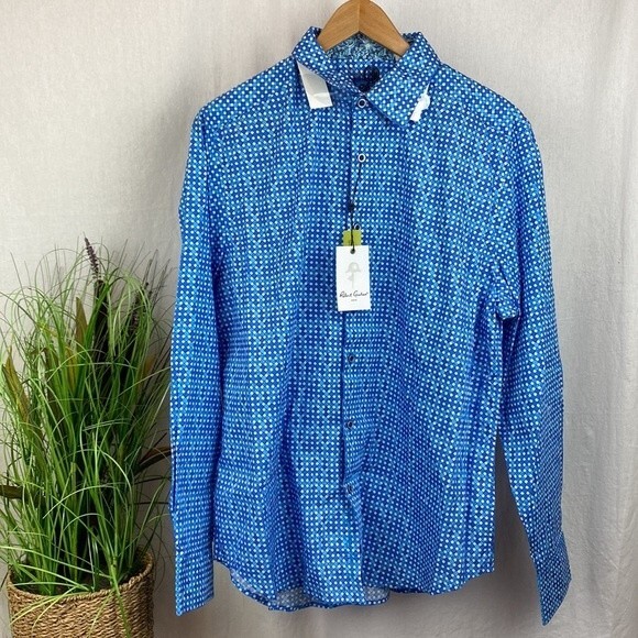 Robert Graham Blue & White Print Long Sleeve Button Close Shirt NEW XL - Picture 1 of 8